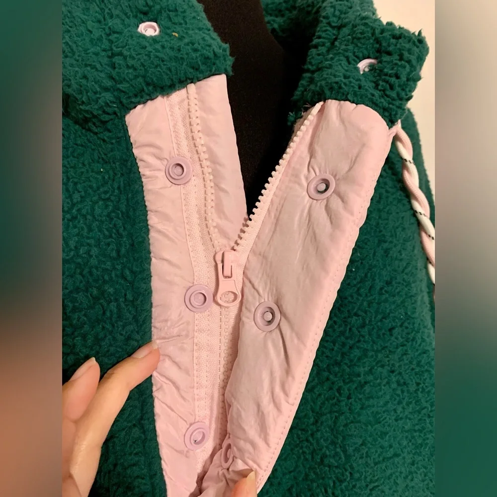 Sherpa oversized hoodie jacket frostbite fleece pullover 1/4 zip button up - Picture 5 of 16